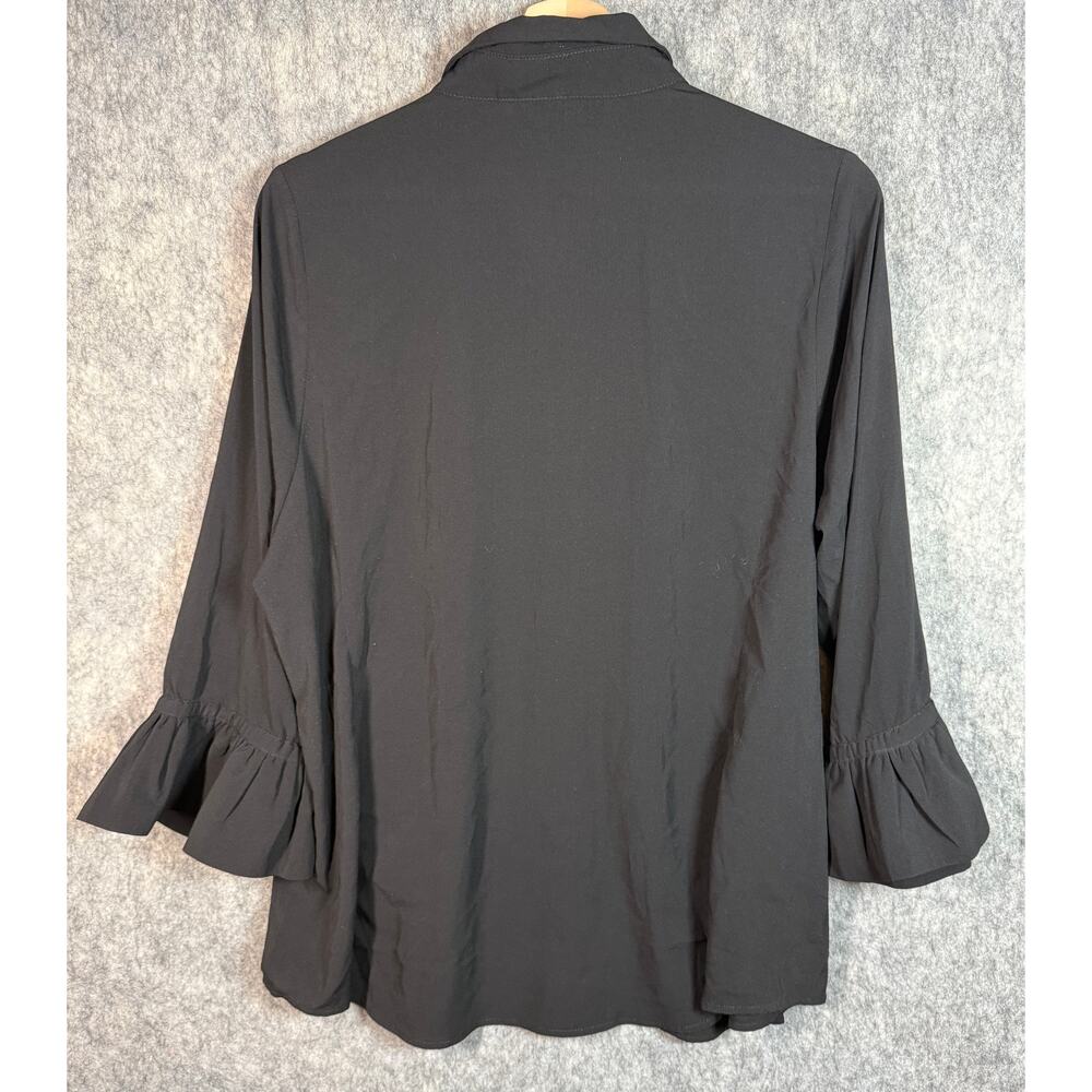 Gretchen Scott Womens XL Black Polyester Button Down Blouse Bell Sleeves - Picture 3 of 7